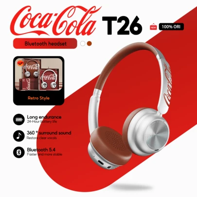 Coca Cola Tai nghe không dây Bluetooth 5.4 T26 Retro, tích hợp micro.