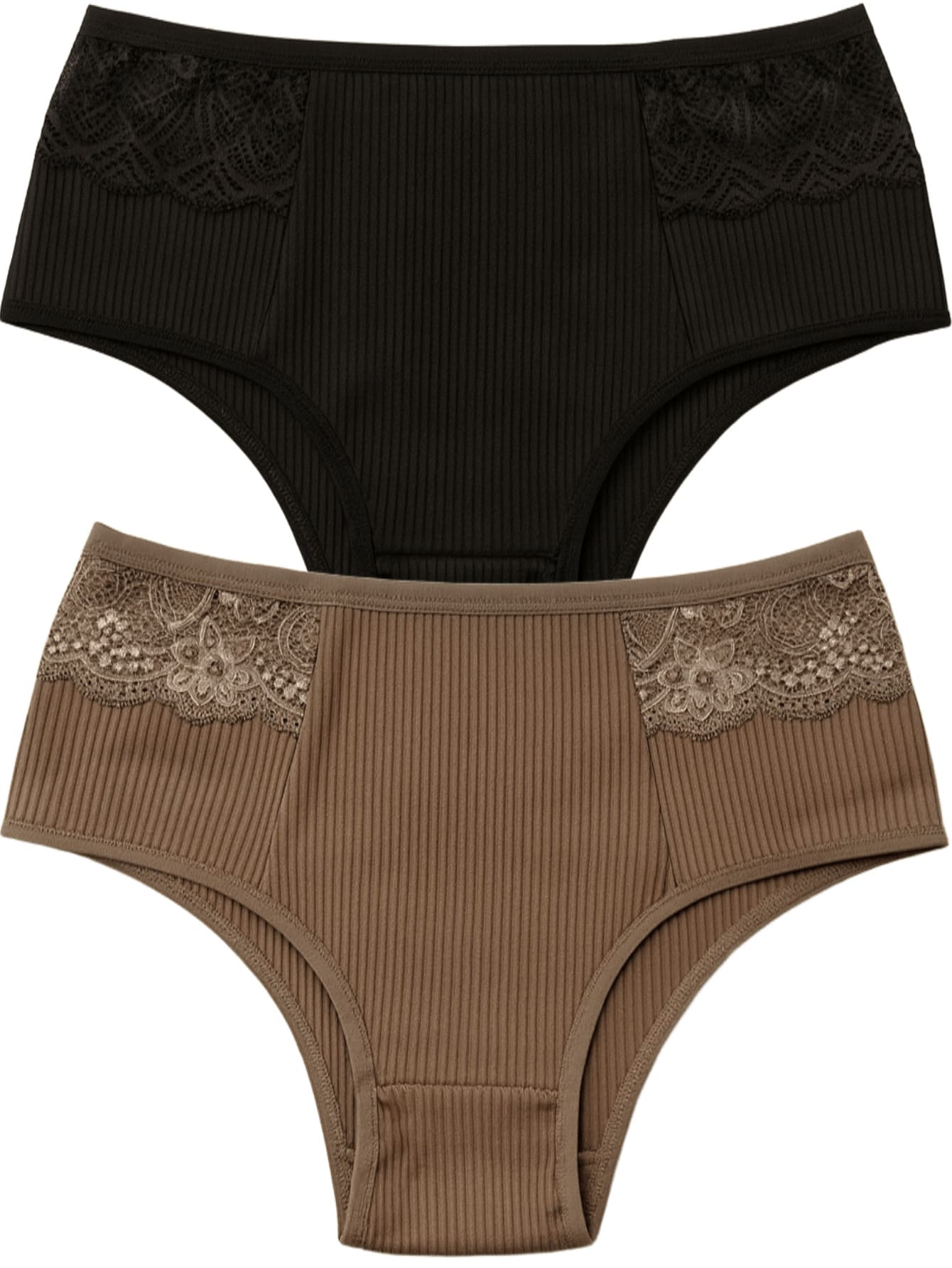 Kit 2 Women's Ribbed Panties Comfortable Everyday With Lace Basic Lingerie Panties With Lining - Nhiều màu - Xem 1