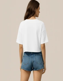 Kit 4 Cropped Camiseta Feminina Basica em algodão blogueirinha gringa verão look outfit - 2 Marrons 1 Branco 1 Azul Jeans - Visão 6