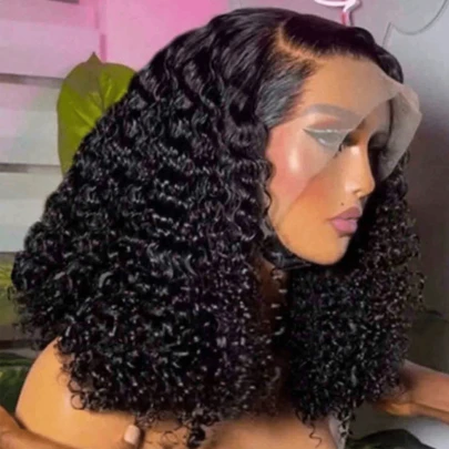 NATAN Short Bob Cut Black Color Deep Curly 13X4 HD Lace Front Wigs Synthetic Wig Preplucked With Baby Hair Bleached Knots Glueless Wig