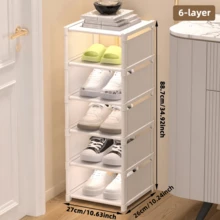 1pc Dust-Proof Single-Row Multi-Tier Shoe Rack, Entryway Furniture Shoe Organizers,Easy To Assemble And Move, Suitable For Entryway, Closet, Living Room, Bedroom - 白色 - 查看 6