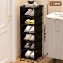 1pc Dustproof Multi-Layer Shoe Rack Cabinet ,Non Woven Fabric And Plastic Materials,Shoe Organizer Storage For Small Household, Indoor Dormitory Rental And Entrydoorway, Easy Assembly, Space-Saving ,Compact Design, Holds Multiple Pairs Of Shoes - Black - View 8