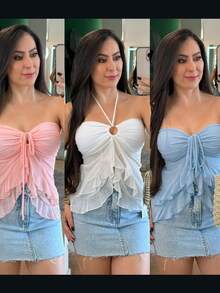 Women's Tulle Dress, Light Transparent Fabric, Summer Fashion 2025 Style - 淺粉色 - 查看 3