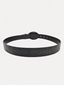 1pc Boho Metal Horse Head Buckle Printed Skinny Belt, Suitable For Jeans, Dresses, Casual, Party, Music Festival, Street Style