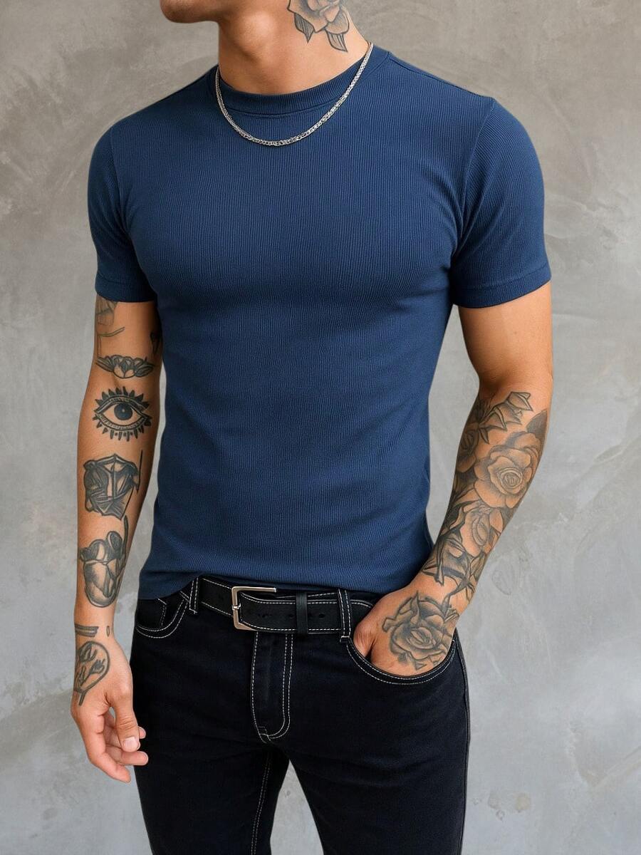American In Ribbed Fabric - Blue - View 1