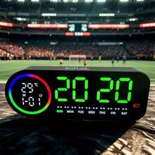 This LED Digital Clock Features Adjustable Brightness, Date And Temperature Display, USB Connectivity, And Is Suitable As A Sports/Fitness Timer Alarm Clock For Home And Office Use. It Also Has A Snooze Mode, Voice Control Mode, And Day/Night Mode Switching Function. - 彩色 - 查看 6