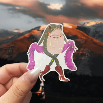 Demure Frogson Stickers, Romantic Cartoon Frog Design With Pink Details And Red Dress, Durable And Weatherproof Stickers Suitable For Laptops, Water Bottles, Cars, Etc., Novelty Decals