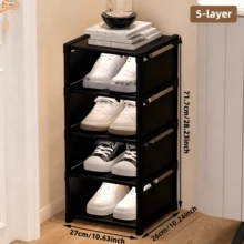 1pc Dustproof Multi-Layer Shoe Rack Cabinet ,Non Woven Fabric And Plastic Materials,Shoe Organizer Storage For Small Household, Indoor Dormitory Rental And Entrydoorway, Easy Assembly, Space-Saving ,Compact Design, Holds Multiple Pairs Of Shoes - Black - View 9