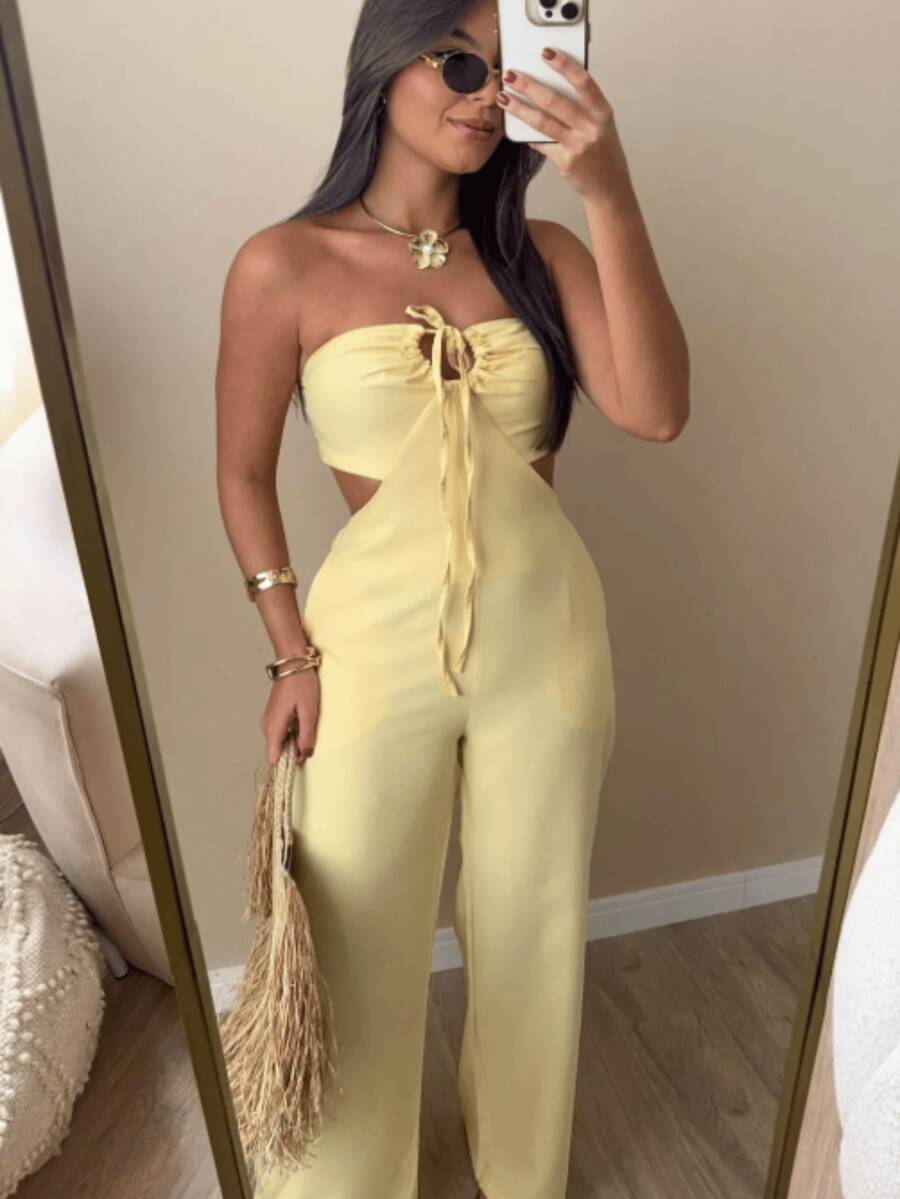Women's Multi-Shape Pantaloon Jumpsuit - Yellow - View 1