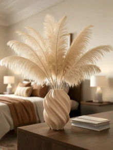 1 pièce Vase à fleurs en plastique moderne incurvé avec herbe de pampa artificielle, décoration minimaliste pour la maison, centre de table de mariage, salon, bureau, cadeau de pendaison de crémaillère, décoration de pièce, vase en verre à design torsadé gris