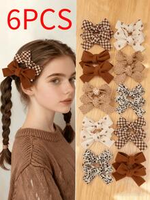 2/610pcs Girls Beige Polka Dot Plaid Print Fabric Bow Hair Clips Princess Bangs Hair Accessories, Cute Everyday Christmas Hair Accessories, Hair Slide, Hair Barrettes - Multicolor - View 7