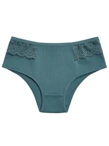 Kit 2 Women's Ribbed Panties Comfortable Everyday With Lace Basic Lingerie Panties With Lining - Nhiều màu - Xem 6