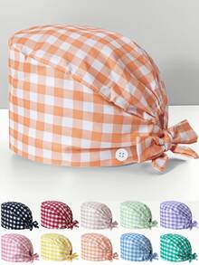 1 pezzo Cappellino da lavoro in poliestere per donne, con scollo a V, stampa digitale a quadri colorati, adatto per medici, infermieri, saloni di bellezza, ospedali veterinari e addetti alle pulizie, antibatterico e anti-polvere - Multicolore - Visualizzare 8