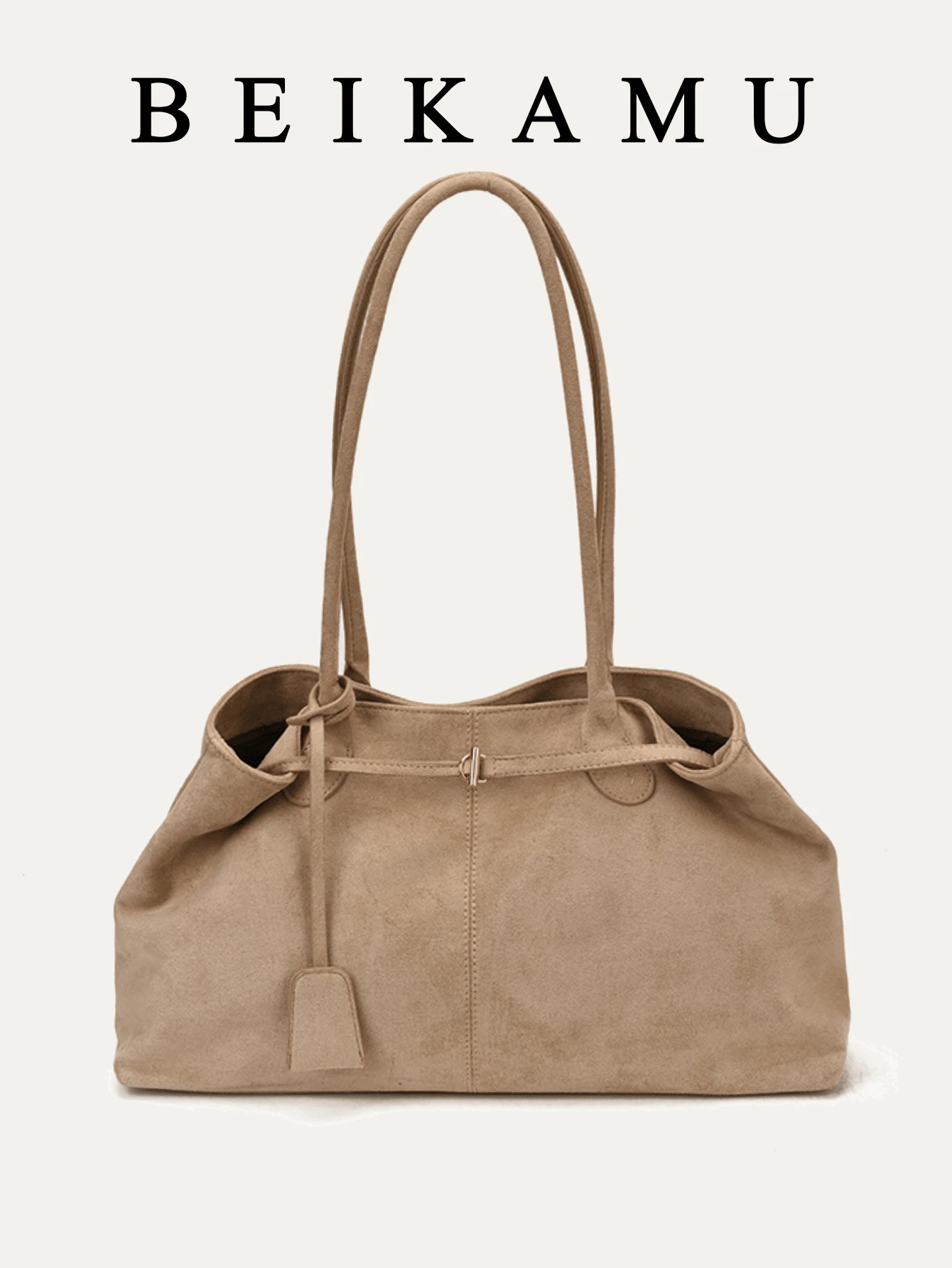 Túi Tote Da Lộn Màu Trơn Thời Trang BEIKAMU 1 Chiếc, Túi Đeo Vai Nữ Có Quai Đeo Kép Khóa Nam Châm, Thích Hợp Đi Học, Đi Làm, Mua Sắm, Đi Nghỉ, Đi Dạo - Màu be - Xem 1