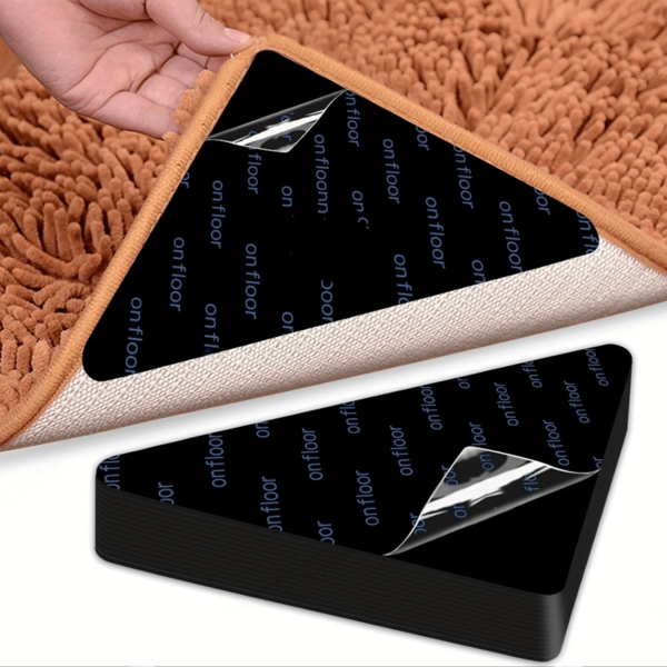4pcs/8pcs Pack Of Hardwood Floor Rug Clips, Washable Rug Tape For Area Rugs, Non-Slip Rug Pads For Tile Laminate Flooring, Double-Sided Tape To Keep Corners Flat