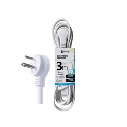 Extensión eléctrica Nextep para casa y oficina color blanco con clavija plana, práctica y funcional para conectar diversos dispositivos electrónicos y electrodomésticos de manera sencilla y ordenada, ideal para espacios reducidos o lugares donde requieres mantener los cables discretos y organizados. Su diseño con clavija plana facilita la instalación en enchufes ubicados detrás de muebles o en áreas de difícil acceso, optimizando el espacio y evitando que el cableado sobresalga. Fabricada con materiales resistentes y de calidad, esta extensión eléctrica brinda un desempeño confiable para uso diario en entornos domésticos, escolares o laborales. Su tono blanco combina fácilmente con cualquier decoración, ofreciendo un estilo limpio y discreto que se adapta a diferentes ambientes. Perfecta para escritorios, salas, recámaras, oficinas o áreas de entretenimiento donde se necesita mayor comodidad y organización al conectar aparatos eléctricos.