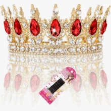 Women's Golden Glittering Bride's Rhinestone Crown Crystal Queen Headpiece, Wedding Bride's Hair Accessory, Suitable For Birthday Parties, Balls, Cake Decoration, Halloween, Christmas And Photo Booth Props (With Crown Holder)