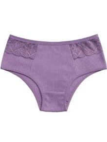 Kit 2 Women's Ribbed Panties Comfortable Everyday With Lace Basic Lingerie Panties With Lining - Nhiều màu - Xem 5