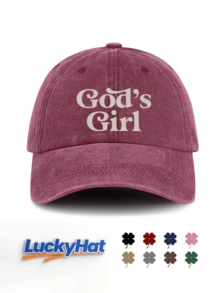 1 Pc God's Girl Print Washed Baseball Cap For Men&Women, Classic Casual Stylish Vintage Soft Sweatband Adjustable Size Lightweight Versatile Vintage Dad Hat, Suitable For Outdoor Sports Daily Wear Party Vacation Beach Holidays Perfect As A Gift For Families And Friends