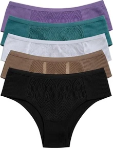 Women's Panty Kit 5 Units Comfortable Ribbed Fabric With Lace Double Padding Basic Lingerie - Multicolor - View 1