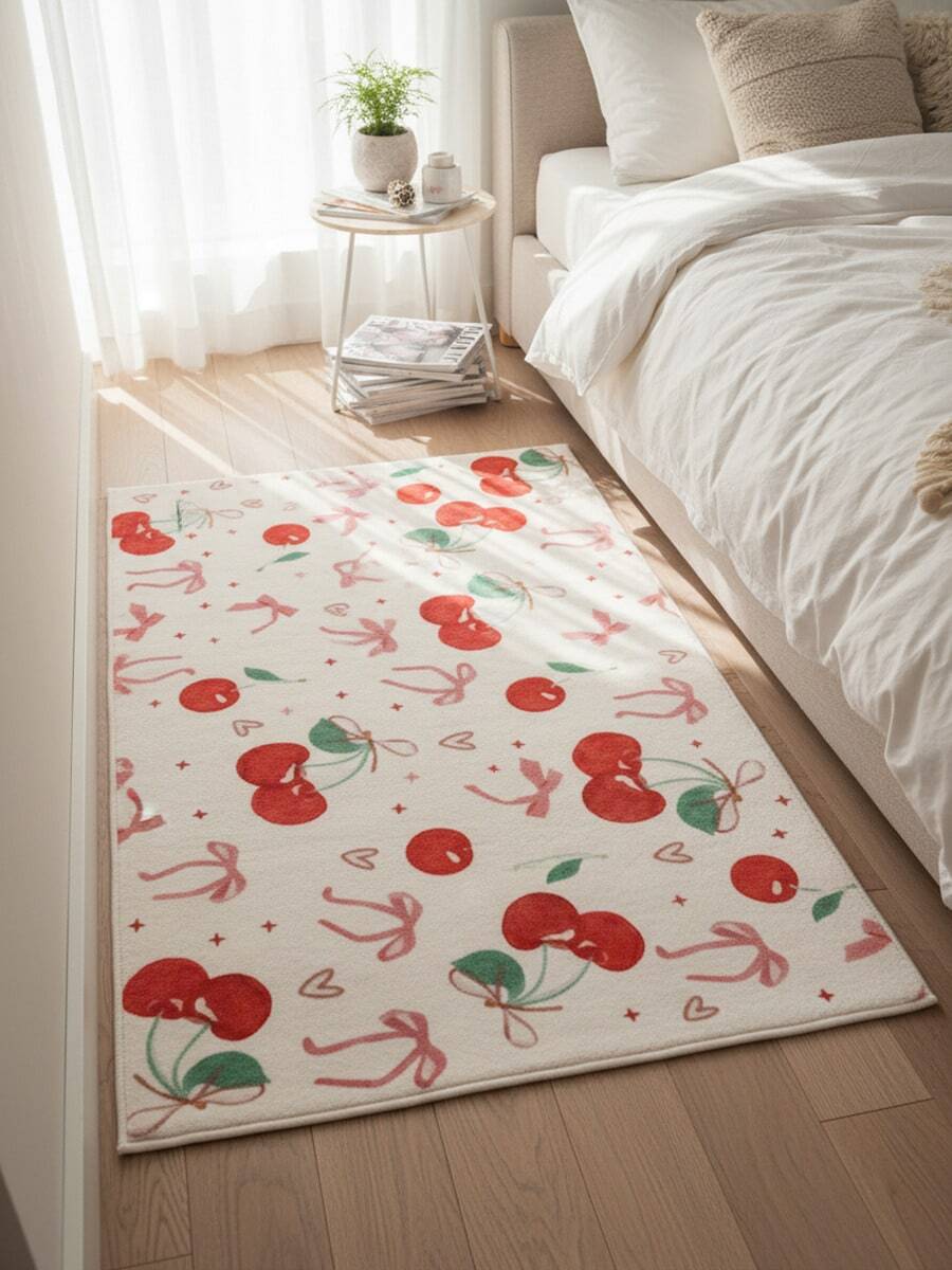 1pc Cherry Blossom Bow Decor Carpet, Suitable For Decorative Carpet, Bedroom Decor, Small Rug, Carpet, Home Decor, Living Room Carpet, Living Room Small Rug, Bedroom Carpet, Living Room Home Decor, Outdoor Carpet, Washable Carpet, Plush Carpet, Thickened Carpet, Thick Carpet, Furry Carpet, Autumn/Winter Carpet, Thickened Carpet - Multicolor - View 1