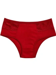 Kit 2 Women's Ribbed Panties Comfortable Everyday With Lace Basic Lingerie Panties With Lining - Nhiều màu - Xem 4