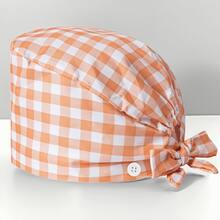 1 pezzo Cappellino da lavoro in poliestere per donne, con scollo a V, stampa digitale a quadri colorati, adatto per medici, infermieri, saloni di bellezza, ospedali veterinari e addetti alle pulizie, antibatterico e anti-polvere - Multicolore - Visualizzare 12