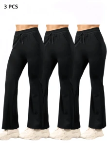3 Pieces/Set Women's Casual High Waisted Sports Pants Women's Casual Pants - High Waisted Loose Casual Pants - Comfortable And Elastic Loose Pants Set Elastic Waist Fitness Center Autumn And Winter Exercise Running Daily Travel - 彩色 - 查看 9