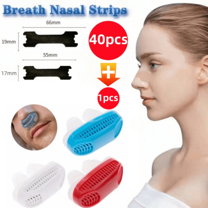 Black Breathable Nose Strips + Silicone Nose Clip Anti-Snoring Kit, Super Effective Nose Strips To Improve Sleep, Non-Invasive Snoring Stopper, Double-Layer Protection