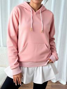 Sudadera con Capucha para Mujeres - Básica y Versátil, Estilo Relajado y Deportivo, Corte Amplio, Suave y Agradable al Tacto, con Bolsillo Tipo Canguro, Ideal para Otoño y Primavera, Perfecta para Uso Diario y Actividades Ligeras, Combinable con Pantalones Cortos, Jeans y Leggings. - Rosa - Ver 3