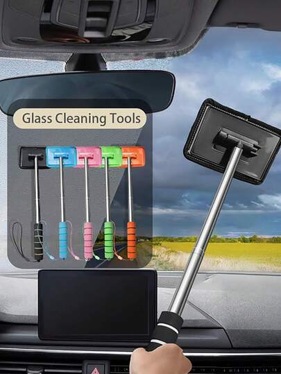 Windshield Cleaning Tools - Ultra-Fine Microfiber Cloth Car Glass Cleaning Brush - Detachable Handle, Car Windshield Squeegee, Interior Accessories, Car Cleaning Kit, Car Glass Cleaner, Windshield Cleaner. Auto Parts, Auto Accessories, Car Essentials, Automotive Supplies