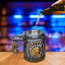 Caneca de Chopp Cerveja Punk Caveira Rock Decoração Casa Bar - Prata - Visão 3