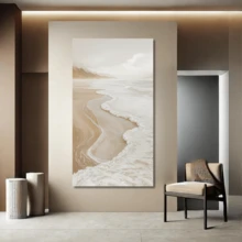 1 pictură modernă pe perete, superb Art Deco bej, imprimare abstractă pe pânză - design Wabi-Sabi cu valuri, imprimare abstractă cu peisaj de pe țărmul mării, pictură murală pentru intrarea pe hol - artă murală cu scenă de plajă, înrămată sau neînrămată, decor cameră, Ecor, decor modern pentru apartamente din căminul universitar, cadouri pentru decorarea pereților în hotel, casă, living, dormitor, baie și birou