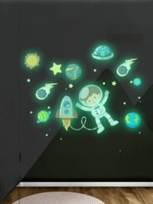 1 套/29 件夜光太空宇航员贴纸墙贴儿童房装饰 - 彩色 - 查看 1