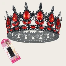 Women's Golden Glittering Bride's Rhinestone Crown Crystal Queen Headpiece, Wedding Bride's Hair Accessory, Suitable For Birthday Parties, Balls, Cake Decoration, Halloween, Christmas And Photo Booth Props (With Crown Holder)