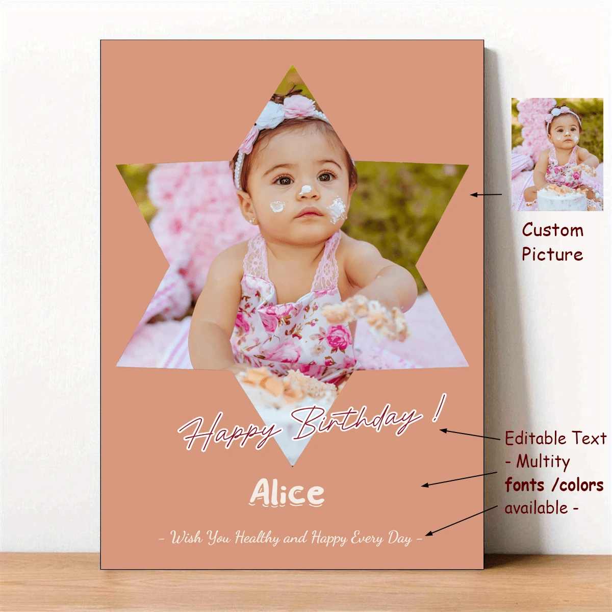 1pc Customizable Unframed Canvas Poster, Hexagram Custom Print Your Photos Pictures Wall Decorations, Couple & Lovers Picture, Perfect Gift For Weddings, Anniversary, Valentine's Day, Christmas, New Year Home Decor