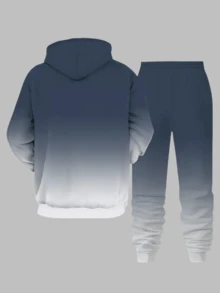 [2-Piece Set] Lightweight Polyester Men's Fall & Winter Casual Sport Hoodie And Joggers Set(Runs Small, Please Refer To Size Chart) – Navy Blue To Gray Gradient With "Paris" Graphic Print, Fleece-Lined Hooded Sweatshirt And Drawstring Pants For Daily Wear, Street Style, Lounging, Outdoor Activities & Cozy Stylish Looks(Minor Imperfections May Occur | Photo For Compensation) - 藍白色 - 查看 3