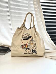 New Women's Tote Bag With Embroidered Fashion Pattern, Large Capacity Shoulder Bag With Adjustable Strap, Lightweight And Foldable Shopping Bag Suitable For Office, Commuting, Outdoor, Sports, Party, Surprise Gift, Big Capacity Handbag, Commuter Bag, Ladies Purse