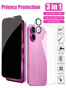Protector de pantalla de vidrio templado 3 en 1 para Apple, cobertura de pantalla completa, protección de privacidad, protector de pantalla de teléfono, protector de cubierta trasera de teléfono, compatible con 16/16 Plus/16 Pro/16 Pro Max/15 Pro Max/15 Pro/15 Plus/15/14 Pro Max/14/14 Pro/14 Plus/13 Pro Max/13/13 Pro/12 Pro Max/12/12 Pro/11/XR/XS Max/XS. Incluye 1 protector de pantalla de privacidad, 1 protector de lente de cámara y 1 protector de cubierta trasera de teléfono. - Negro - Ver 24