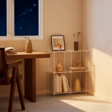 4 Cube Acrylic Bookshelf, 3-Tier Transparent Low Bookcase, Suitable For Small Spaces, Home Office, Living Room, Bedroom, Modern Style, Easy To Assemble - Multicolor - View 3