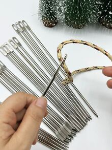 4mm Large Eyed Needle, Stainless Steel Drawstring Threader, Suitable For Sewing, Hoodies, Pants, Bags And Crafts - Silver - View 4