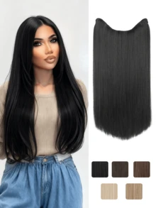 22-Inch Long Invisible Straight Fshing Line Hair Extensions, Heat-Resistant Synthetic Material Cip-In Natural Hair Extensions Suitable For Women's Daly Wear - Multicolor - View 1