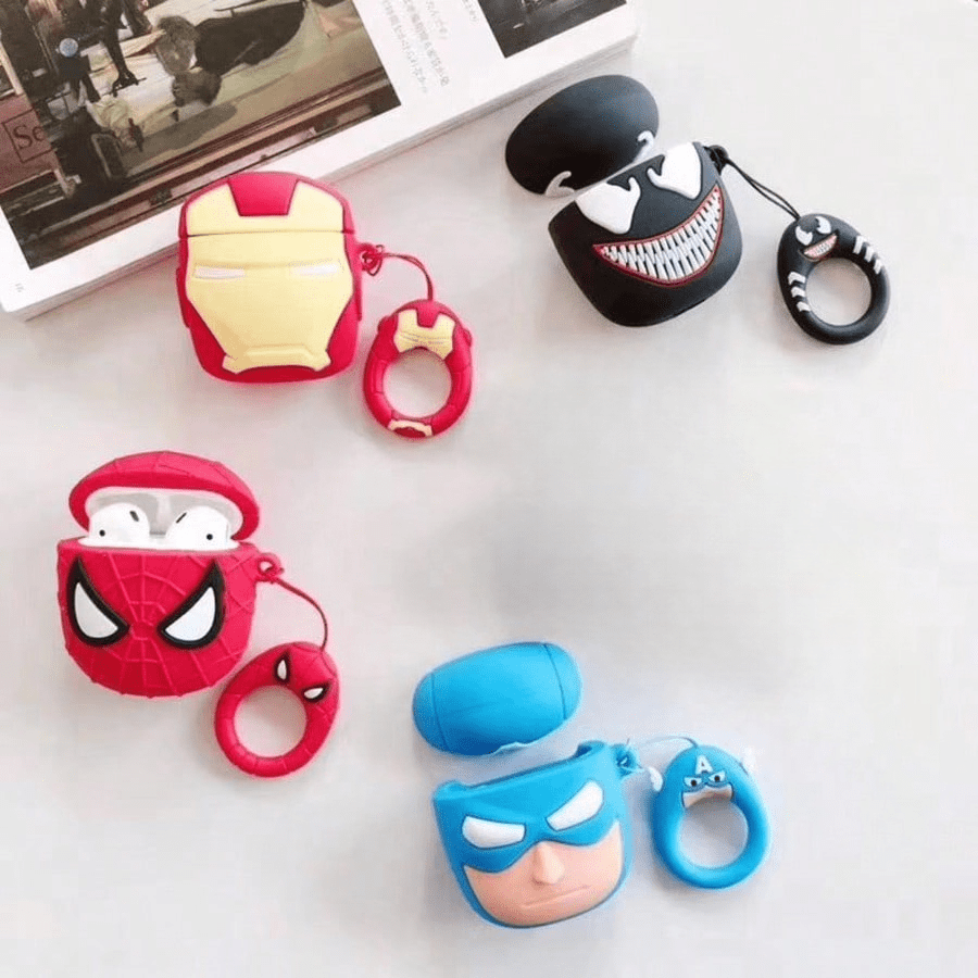 Marvel 1 pezzo Set custodia per auricolari serie supereroi Marvel: Spider-Man, Iron Man, custodia protettiva in silicone per cartoni animati carini, alla moda e adorabile, antiurto e antipolvere, amata da bambini e adolescenti! Custodia per auricolari Bluetooth Apple Marvel Spider-Man per 2a/4a generazione, custodia protettiva a cartone animato Iron Man