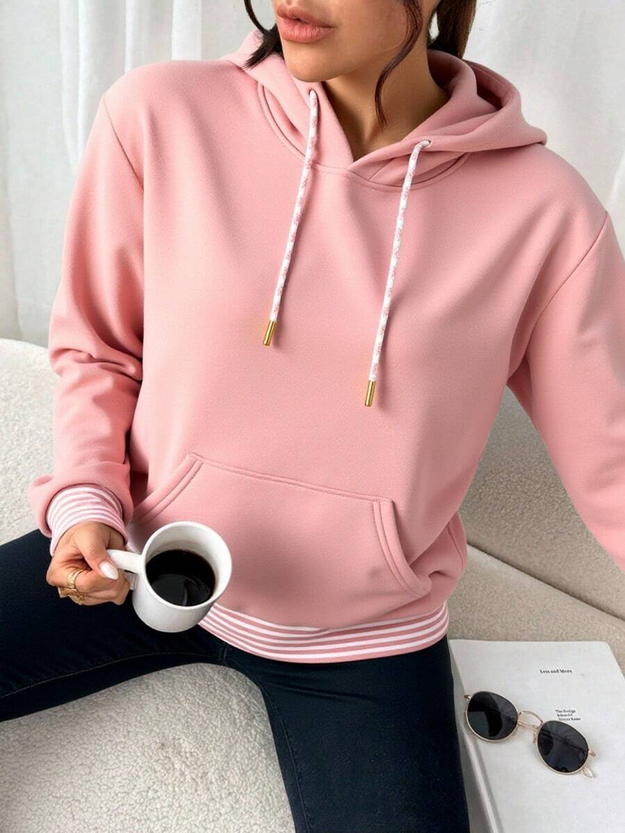 Sudadera con Capucha para Mujeres - Básica y Versátil, Estilo Relajado y Deportivo, Corte Amplio, Suave y Agradable al Tacto, con Bolsillo Tipo Canguro, Ideal para Otoño y Primavera, Perfecta para Uso Diario y Actividades Ligeras, Combinable con Pantalones Cortos, Jeans y Leggings. - Rosa - Ver 1