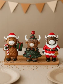 1/3 pezzi Decorazione da tavolo natalizia in resina a forma di mucca delle Highlands, decorazioni per tavolo/festa
