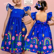 Vibrant Blue Hemmed Dress For Girls - 藍色 - 查看 1