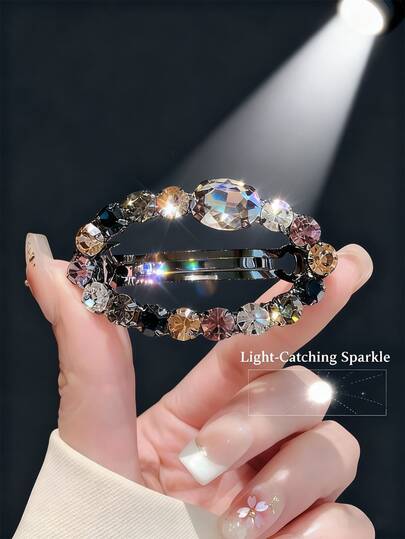 Korean Style Czech Rhinestone Rectangle BB Clips, Bangs Clips, Hair Clips, Hair Slide, Hair Barrettes