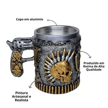 Caneca de Chopp Cerveja Punk Caveira Rock Decoração Casa Bar - Prata - Visão 2