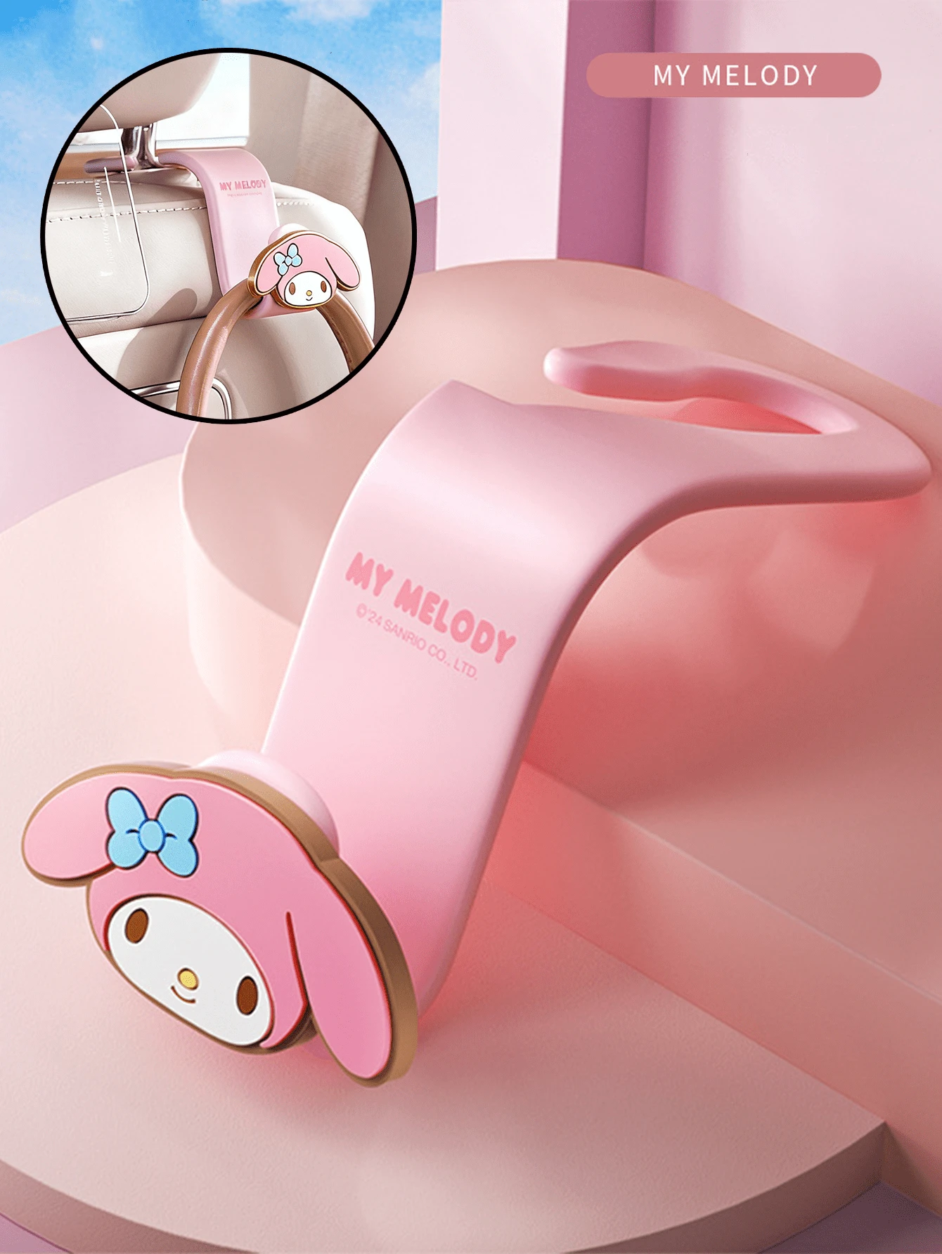 Sanrio My Melody Fabric Car Seat Back Hook - Cute & Practical Hanging Accessory For Travel, Stylish & Strong, Suitable For All Ages, Multi-Purpose Car Organizer, Decorative Hook - Melody - View 1