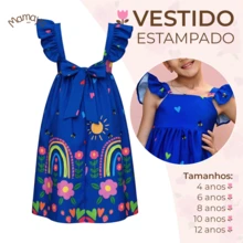 Vibrant Blue Hemmed Dress For Girls - 藍色 - 查看 2